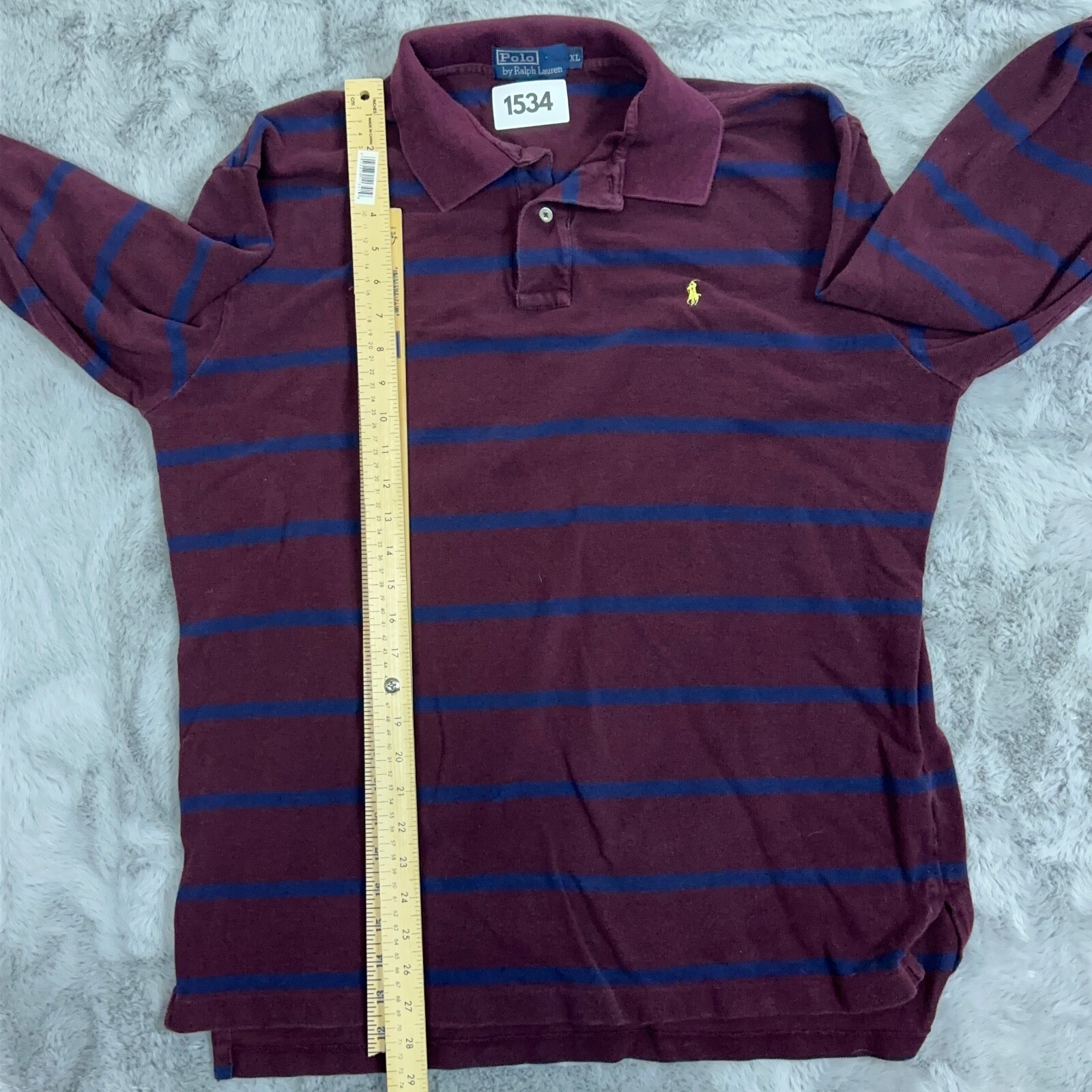 Polo Ralph Lauren Camicia Uomo Extra Large Viola Righe Manica Lunga Piccolo Pony