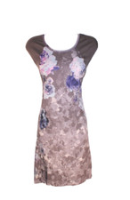 WOMENS GREY SLEEVELESS SHIFT DRESS W/PURPLE WHITE FLORAL DESIGN by SIMPLY VERA