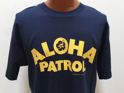 Aloha Patrol Hawaii Hawaiian Waikiki Blue Short Sleeve Cotton L Large T-Shirt 
