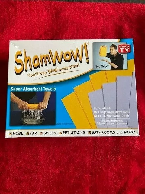 Shamwow! Box of 8 Super Absorbent Towels 4 Large, 4 Mini - NEW Open Box 