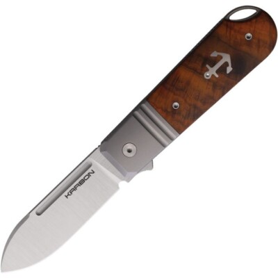 KARBON Ahoy Frame Folding Knife 3.13'' M390 Steel Blade Ironwood/Titanium Handle