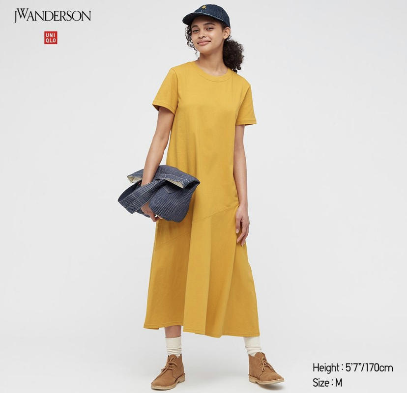 JW ANDERSON mustard yellow short sleeve midi dress UK