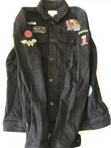 RVLT REVOLUTION DENMARK DENIM TRUCKER JACKET BLACK EMBROIDERED XL SLIM EU - Picture 8 of 17
