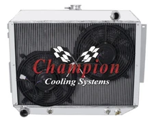 RS Champion 3 Row Radiator W/ 2 12" Fans for 1966 - 1969 Dodge Polara V8 Engine