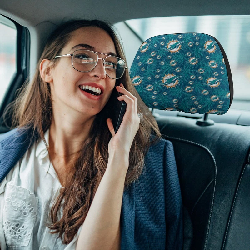 Miami Dolphins Two Car Headrest Covers, Hawaiian Print Style