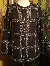 Chico' S Nwt $159 Size 0 S 4/6 Crushed Tweed Black Green Gold Women's Jacket