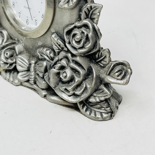 Vintage Royal Limited Pewter Desk Clock Bird Roses Floral Sculpted 3D - Picture 6 of 11