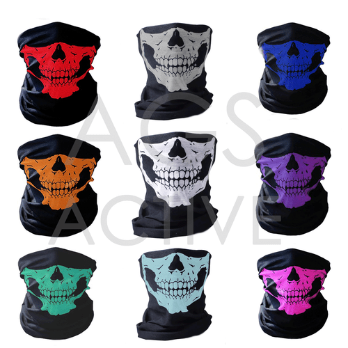 Skull Bandana Face Mask Tube Neck Gaiter Scarf Skeleton Motorcycle Headband Ski - Picture 1 of 29