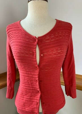 EDDIE BAUER Round Neck Full Button 3/4 Sleeve Knit Cardigan Sweater Women's S