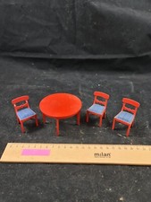 3x Stuhl Tisch rund Esszimmer Holz Puppenhaus Puppenstube antik alt