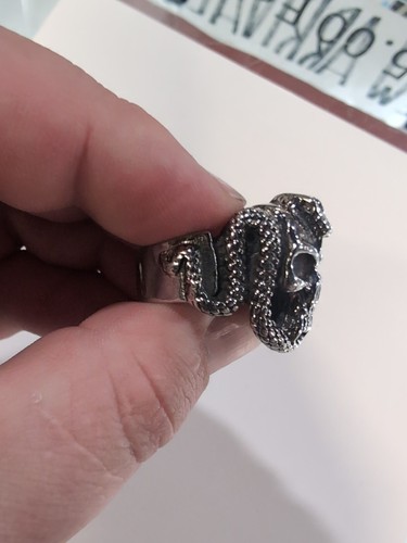 Vtg Sterling 925 Head Skull Gothic Serpent Snake Rider Biker Ring 10 1/2 - Picture 3 of 9