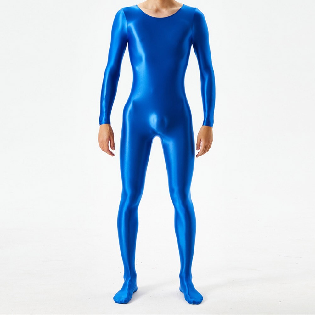 Fashion Mens Bodysuit Jumpsuits Tight-fitting Bodystocking Long Sleeve