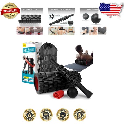 5-in-1 High Density Foam Roller Set for Deep Tissue Muscle Relief - Pure Black