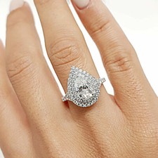 Women's 2.50 Ct Pear Cut Moissanite Halo Wedding Ring Real 925 Sterling Silver