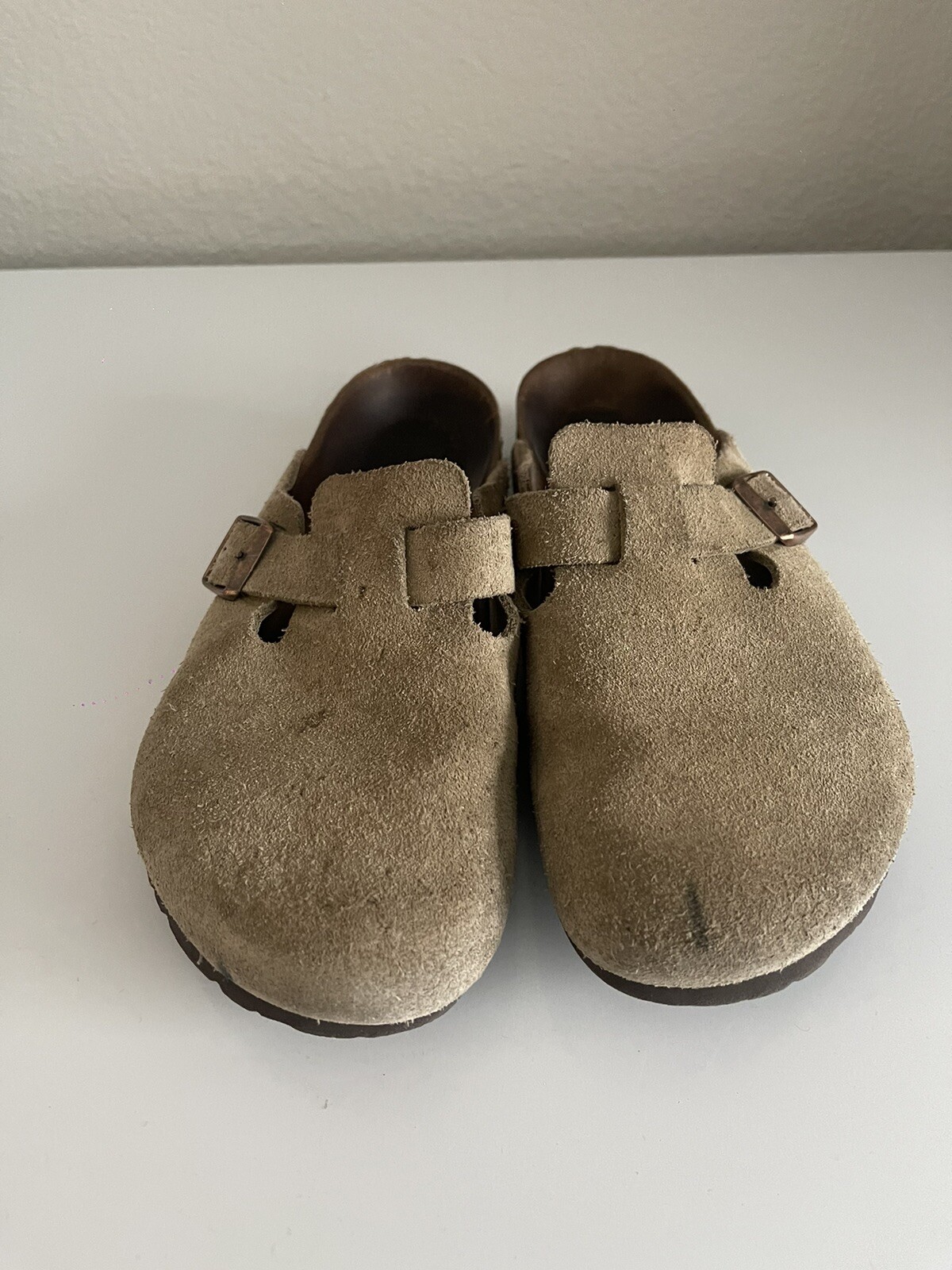Birkenstock Boston Taupe / Tan Soft Suede Clogs 40/9 Womens | eBay