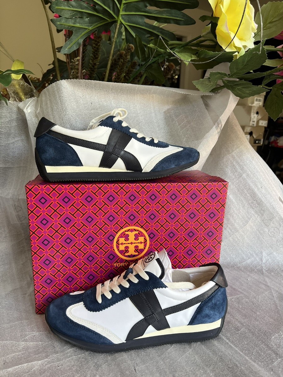 TORY BURCH★Hank スエード ロゴ入り スニーカー 3色 ladies 靴 Tory Burch Hank Sneakers/ Snow White / Bright Navy/US 6/$238