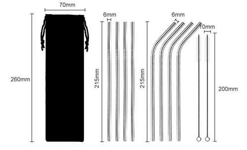 drdong-8 Reusable Stainless Steel Straws with Silicone Tips, 2 Brushes,1 bag - Picture 2 of 8