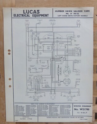 Original LUCAS Humber Hawk MK 1V L.H.D. Schaltplan 1951-52 W21700