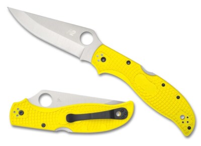 SC258PYL Spyderco Stretch 2 XL Lightweight Salt H-2 Satin Clip Point Plain Blade