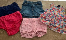 Girls Bundle 12 Months Diaper Covers,Pink Shorts, Carter  s Denim Skirt,Top