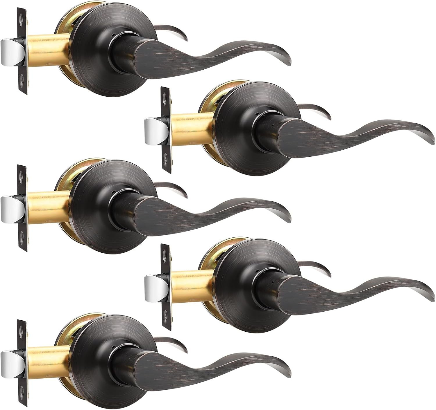 Rubbed Bronze Passage Door Levers - Modern Keyless Handles