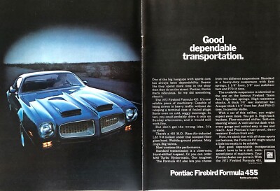 Vintage 1972 Pontiac Firebird Formula 455 original color Ad PN064