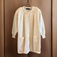 Leroy Knitwear Vintage 60/70s Wool Cable-Knit Sweater Cardigan Cream Med Long