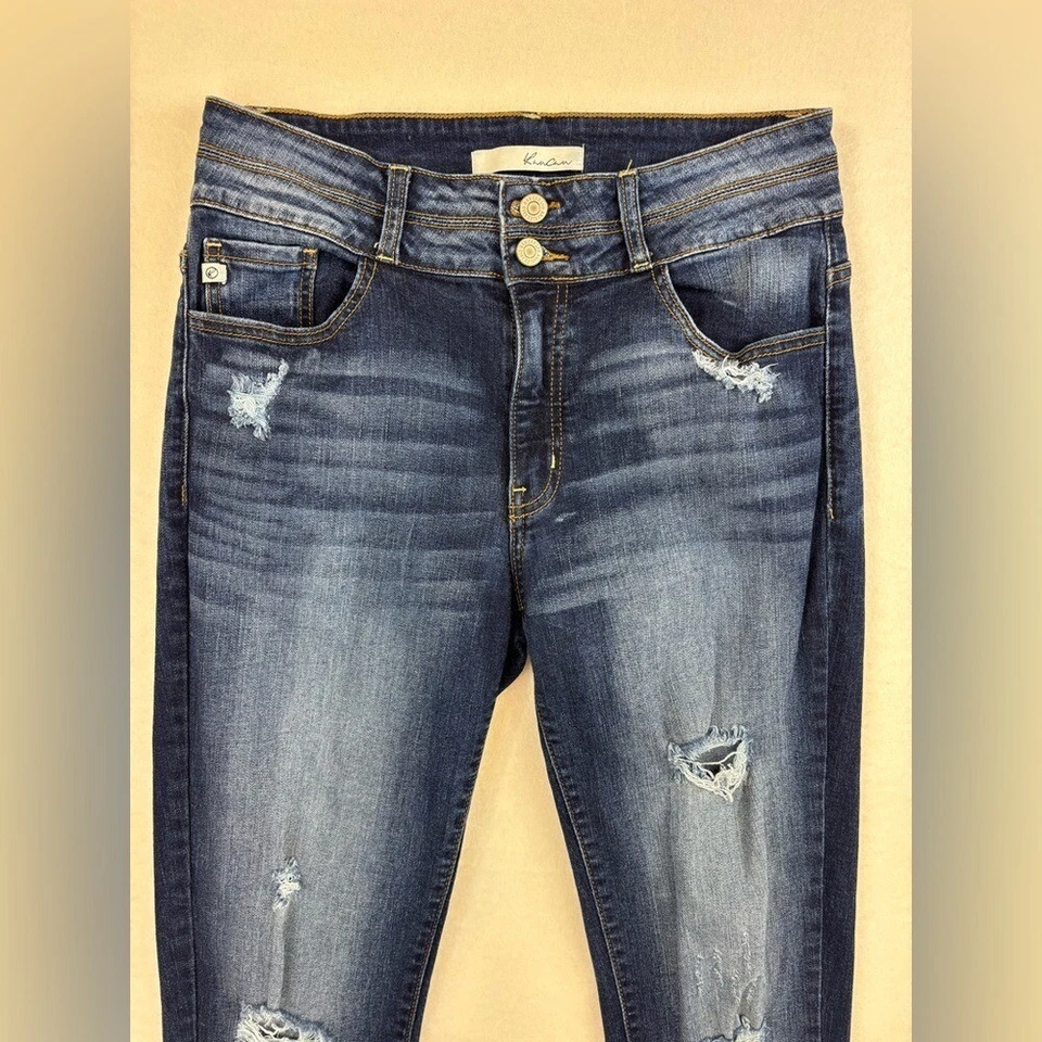 Синие джинсы KANCAN из денима искусственно состаренные узкие на пуговицах эластичные спереди темные размер 29 - Изображение 3 из 4