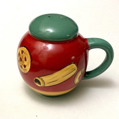 NEW Wolfgang Puck Ceramic SALT SHAKER Red Gold Pasta Design 5.25'' W x 4.5'' H