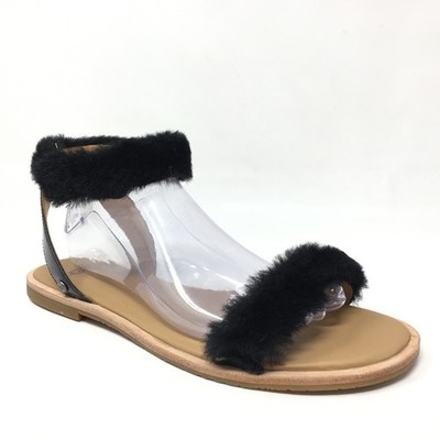 NEW UGG Fluff Springs Sandals Shoes Womens Size 10 Black Patent Sheepskin