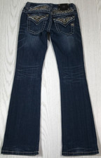 Miss Me Bootcut Jeans Women 26 Blue Whiskered Embroidered Thick Stitch JP5645B