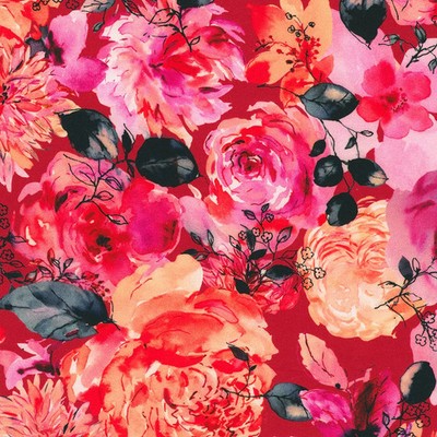 KAUFMAN - Ruby Rose by Lauren Wan - Large Florals - Poppy 1/4yd