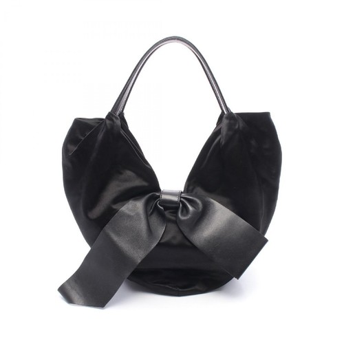 Valentino Nylon Shoulder Bag Black Leather Trim Used Women's