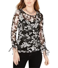 I.N.C Womens Tie Sleeve Pullover Blouse, Black, Medium