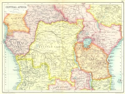 ZENTRAL OSTAFRIKA Französisch Belgisch Kongo Britisch Deutsch Kenia Tansania 1909 Karte