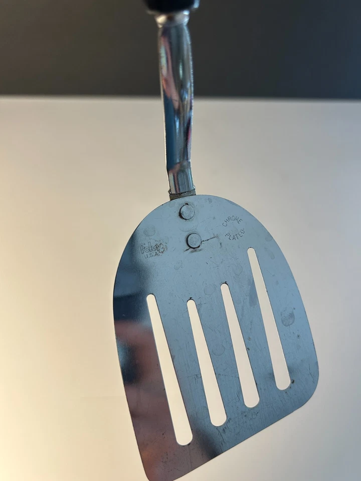 "Espátula ranurada Foley de colección cromada en ángulo mango negro EE. UU. 10"" aleta" Foto 4 de 4