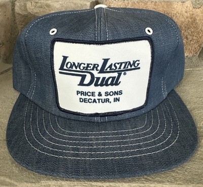 Vintage 80 s Longer Lasting Dual Trucker Hat Snapback Cap Swingster Denim Patch