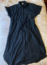 A New Day Women's Black Linen bLEND Shirt Dress Collared Button Front L