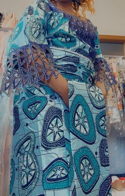 African  Women Fashion Pagne  Brodé Perlé 3 In One ( Boba , Wrapper , Head Tied)