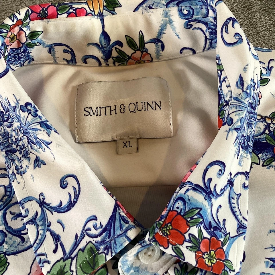 Camisa Smith & Quinn Para Hombre XL Blanca Azul Roja Floral Manga Corta Botón Delantero Foto 4 de 4