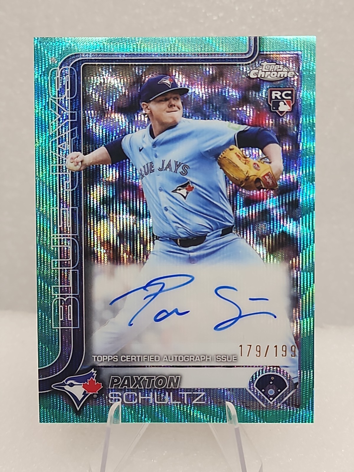 2025 Topps Chrome Update Aqua Wave Paxton Schultz Auto 179/199 Blue Jays Raywave
