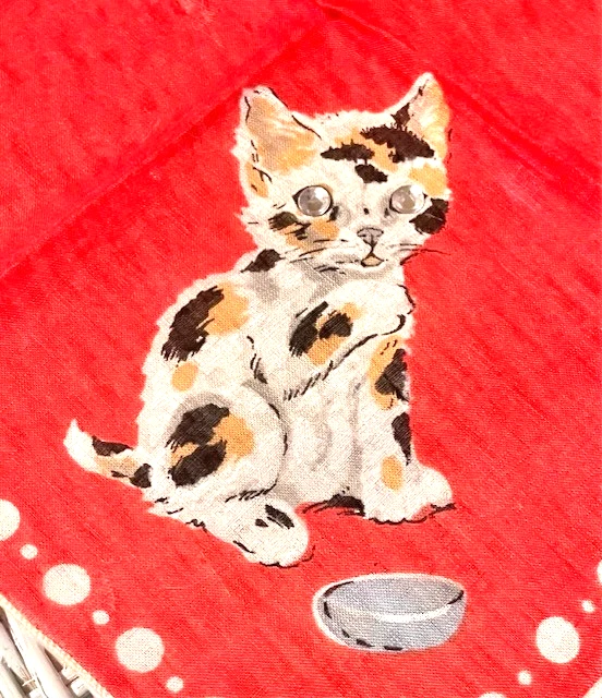 Juego de 2 pañuelos vintage para niños gatito gatos gatito algodón con ojos con joyas dulce Foto 4 de 4