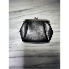 Vintage Baronet Black Leather Kiss Lock Coin Purse Small Change Pouch Wallet