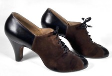 1930s Deep Brown Suede and Leather Lace up Heels Stunning 7AA