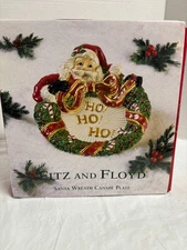 Fritz & Floyd Ceramic Santa Wreath Canape Tray Plate NEW in Open Box