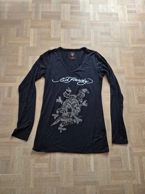 Ed Hardy by Christian Audigier Langarm Shirt mit Strass Gr. L  Skull schwarz