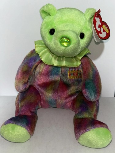 Ty Beanie Babies Collection 2001 6” Happy Birthday Bear Peridot August NWT