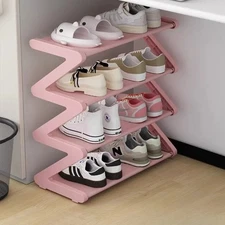 Modern Zigzag 4-Tier Shoe Rack Organizer Space Saving Shelf for Home & Closet