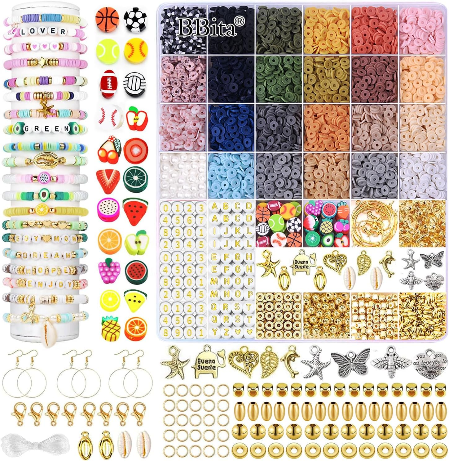 6680Pcs Clay Beads Kit for DIY Bracelets - Flat Preppy Beads for Friendship Jewelry Making