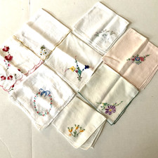 Vintage Hankies Lot of 8 Handkerchiefs Some Embroidery and All differ Hanky Used